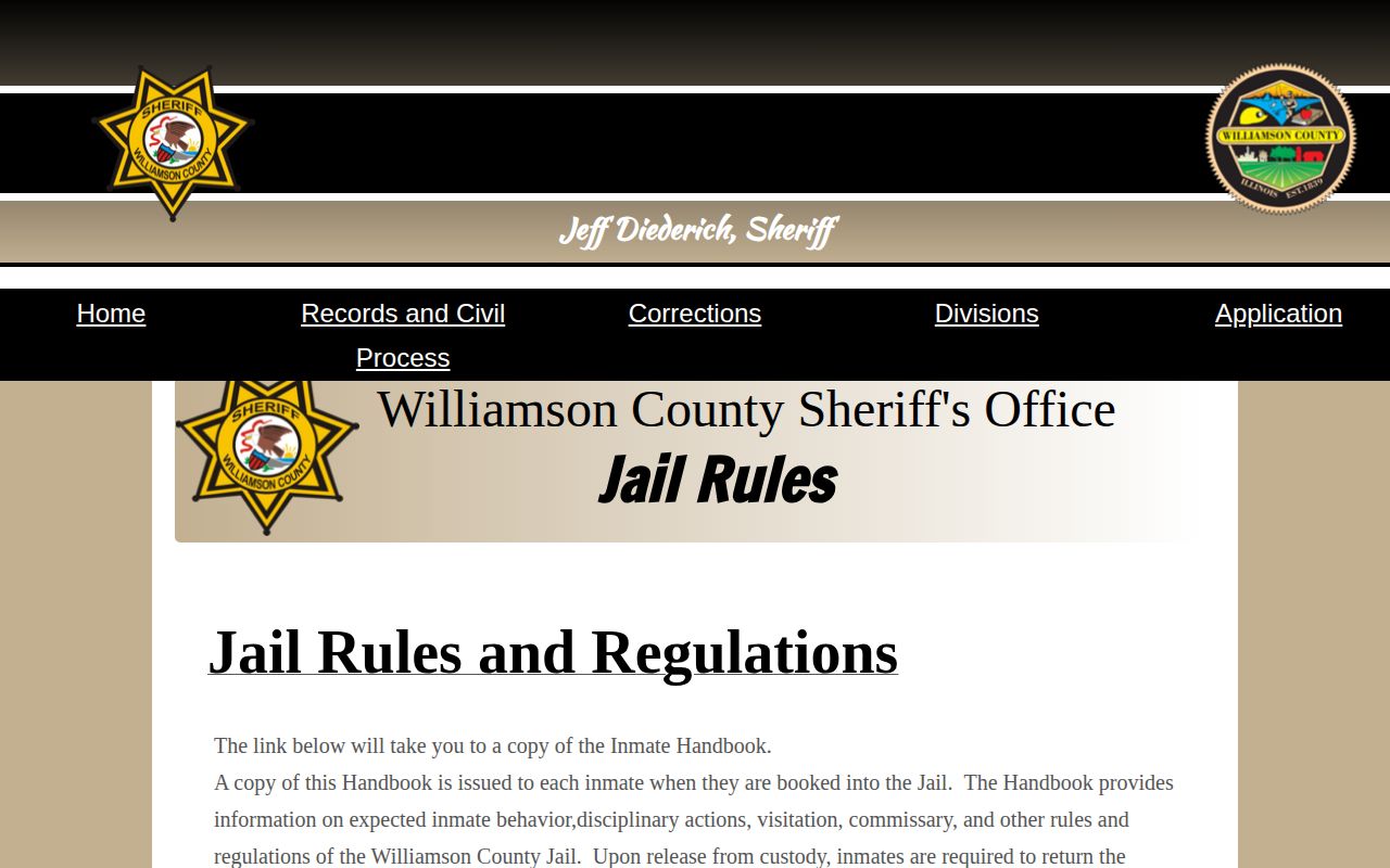 Williamson County Jail rules describing property and handbook return at release