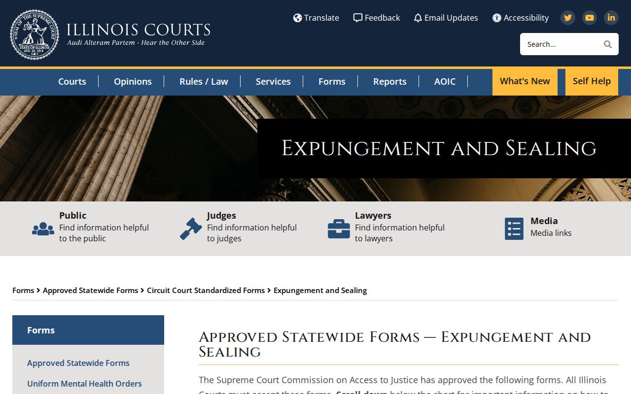 Illinois Courts expungement and sealing forms for booking-record relief