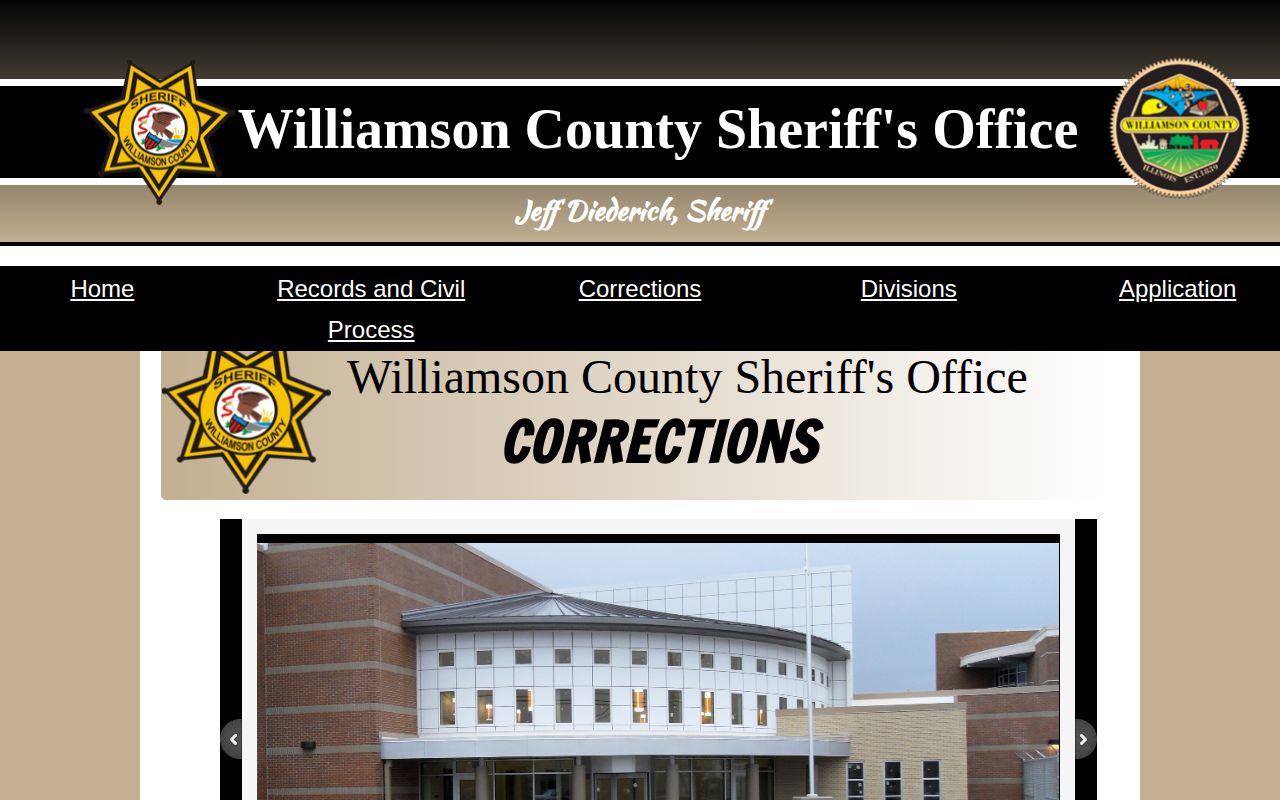 Williamson County Sheriff Corrections page identifying the current jail