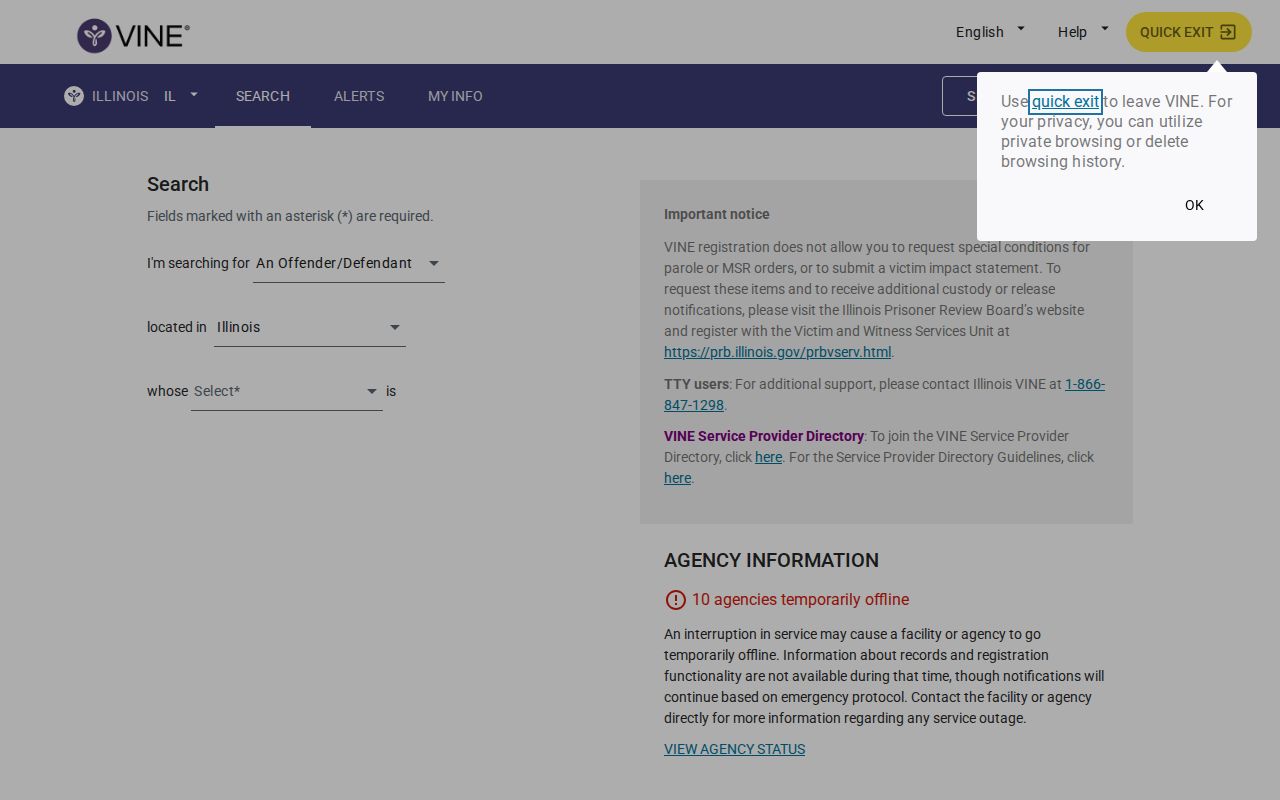 Illinois VINE person search and released-event workflow