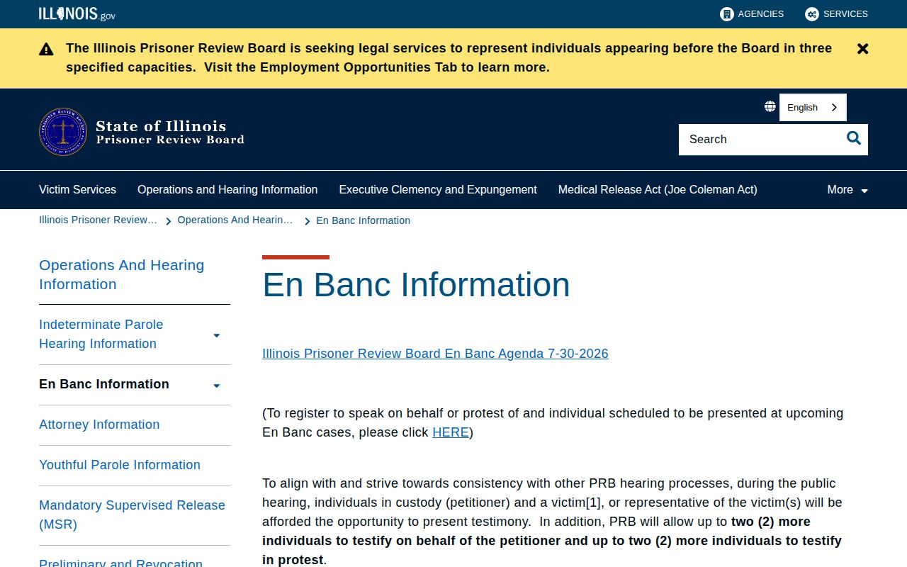 Illinois Prisoner Review Board En Banc information page